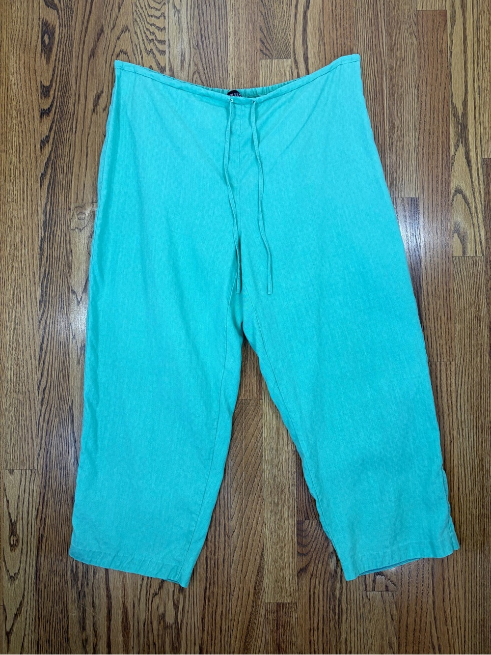 Eileen Fisher 100% Linen Light Green Cropped Drawstring Pants (Petite L) - Picture 9 of 10